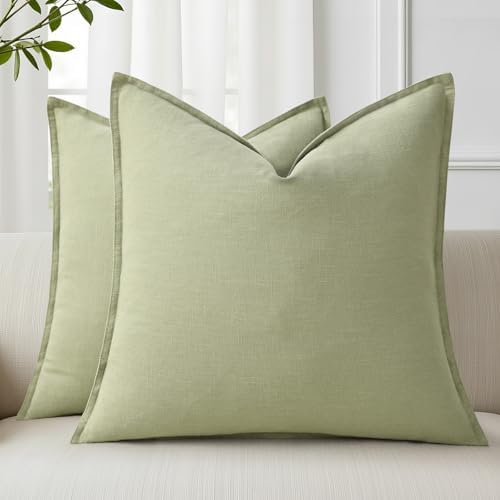decorUhome Fall Sage Green Linen Throw Pillow Covers 26x26 Set of 2 by decorUhome