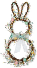 Glitzhome 24.5”H Easter Bunny Spring Wreath with Ribbon Bow Easter Eggs for Front Door Wall Decoration Easter Rabbit Garland with Colored Eggs Berries Wall Front Door Easter Decoration by Glitzhome