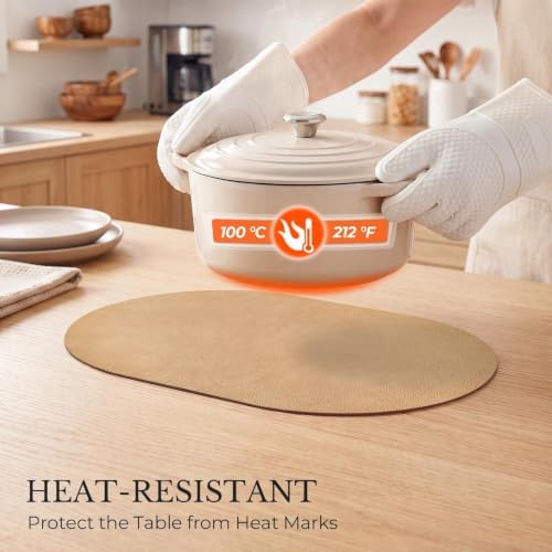 MOSAYT Vinyl Faux Leather Oval Placemats, Set of 6, Camel - Image 4