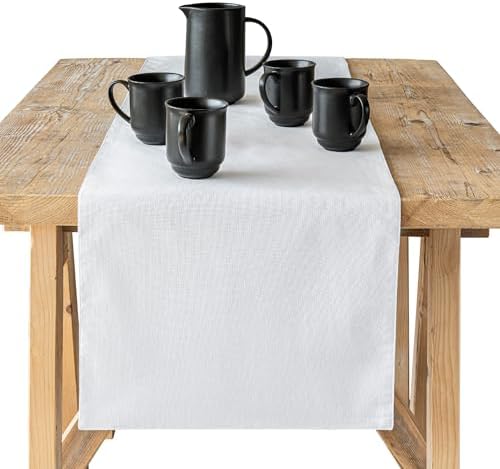Over&Back 18x90 Woven Chambray Cotton Table Runner - Washable Table Runners for a Custom Home Decor Tablescape - Coffee Table, Dinner Table, Living Room - White by overback