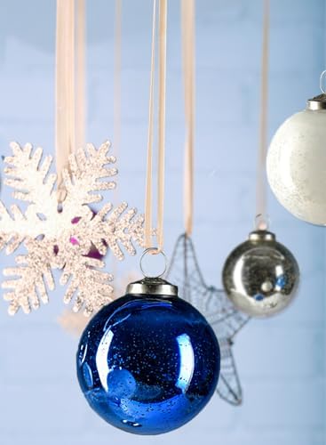 Serene Spaces Living White, Silver, and Blue Christmas Tree Ornaments for Xmas Decorating, Decorative Ball Ornaments for Holiday Décor, 4" Tall X 3" Diameter, Pack of 6 - Image 2