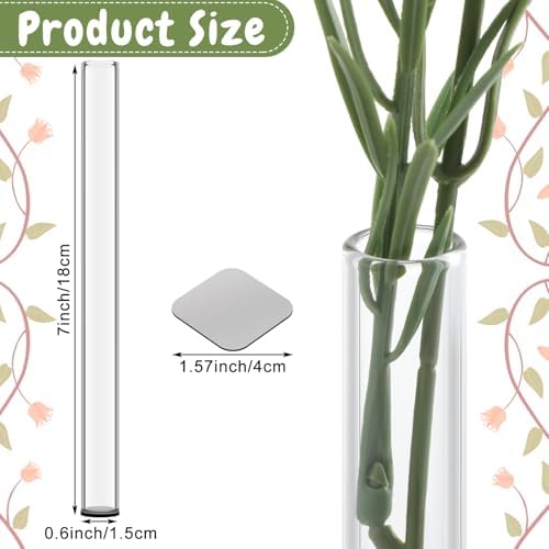 6 Pcs Magnet Flower Vase, Clear Glass Vases Test Tube with Adhesive Magnet Metal Base 7" x 0.6" Desktop Center Decoration Suitable for Both Real and Artificial Flowers for Table Decor - Image 3