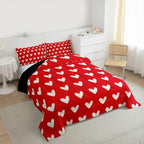 Red White Comforter Set King Size Cute Heart Pattern Bedding For Kids Boys Girls Valentine Day Gift Quilt Cartoon Love Geometric Duvet Insert Love Heart Soft Warm Bedding Sets Bedroom Decor 3Pcs - Image 3