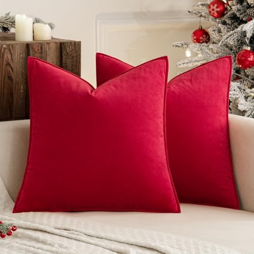 MIULEE Decorative Red Velvet Euro Sham Throw Pillow Covers 24x24 Inch by MIULEE