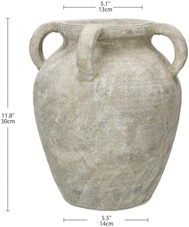 Handmade Flower Vase, 12" Tall Terracotta Vase, Green Vintage Ceramic vase, Rustic Antique Decor with 3 Handles, Wide Mouth, Matte Finish for Home Office Resto Café Décor - Image 2