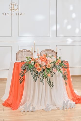 TINGE TIME Artificial Sweetheart Flower Swag with Table Cloth and Table Runner, Pack of 3 Floral Arrangement for Wedding Sweetheart Table Centerpiece Decoration (CoralPink&Champagne) - Image 3