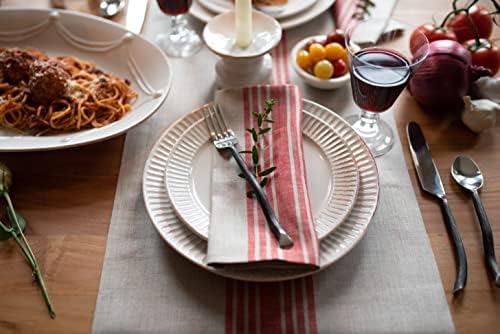 Solino Home 100% Linen Table Runner, 14 x 108 in, Red and Natural Striped - Image 2