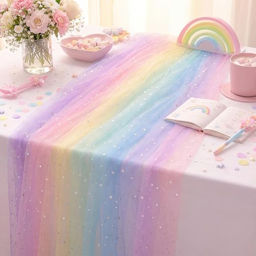 8 Pcs Pastel Rainbow Table Runners 29 x 70 in Rainbow Tablecloth - Image 4