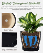 Plant Pots, Flower Pots, Planters for Indoor Plants(6.5+5.5inch), Flower Pots for Indoor Plant with Drainage Hole and Saucer, Ceramic Pots for Plants with Hole Mesh Pad, Black - Image 5