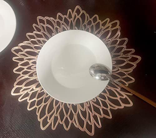 12 PCS Decorative Placemats Vinyl Hollow Table Mats Non-Slip Heat Insulation Dinner Mat Metallic Philopack(Rose Gold-12) - Image 3