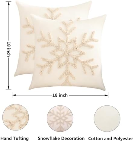 Christmas Throw Pillow Covers 18x18 Set of 2 Beige Xmas Snowflake - Image 4