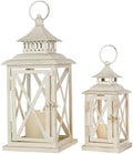 Lanterns Decorative Outdoor&Indoor, Set of 2 (14"&10") Beige Metal Lantern Decor with Glass, Candle Holder for Porch, Patio, Garden, Balcony, Wedding, Table Centerpiece by NEEDOMO-LightUpYourSpace