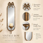 23.6" Gold Candle Sconces Wall Decor, Vintage French Metal Bow Mirror Wall Candle Holder, Decorative Candle Sconce with Candle Tray for Bedroom, Fireplace, Entryway, Hallway, Living Room - Image 5