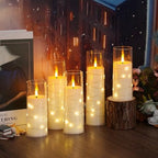 kakoya Flameless LED Candles with Timer 5 Pc Flickering Flameless Candles for Romantic Ambiance and Home Decoration Stable Acrylic Shell,with Embedded Star String，Battery Operated Candles（White） - Image 6