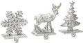 Red Co. Set of 3 Snowflake, Reindeer & Christmas Tree Decorative Cast Iron Stocking Holders in Distressed White Finish by RedCo
