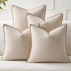 4 Pack 20x20 Inch Linen Pillow Covers Decorative Neutral Linen Throw Pillows Cases, Soft Rustic Cushions Boho Farmhouse Pillowcases for Bed Sofa Living Room Spring Decor(Beige) by Unknown
