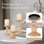 Wood Pillar Candle Holder: Rustic Light Brown Candle Stand - Image 2