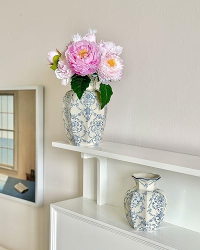 Vintage Blue Ceramic Vase, Blue and White Porcelain Decorative Flower Vase for Centerpiece Living Room Table Shelf, Chinoiserie French Country Decor - Image 6