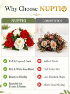 NUPTIO Pcs of 6 Fake Flower Ball Arrangement Bouquet,15 Heads Plastic Roses with Base, Suitable for Our Store's Wedding Centerpiece Flower Rack for Parties Valentine's Day Home Décor (Red & White) - Image 4