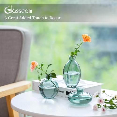 Glasseam Glass Bud Vase for Centerpieces, 6Pcs Green Small Flower Vase Set - Image 6