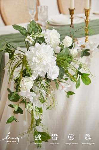 Ling's moment 2 Pack White Sage Floral Garland Wedding Arch Flowers - Image 3