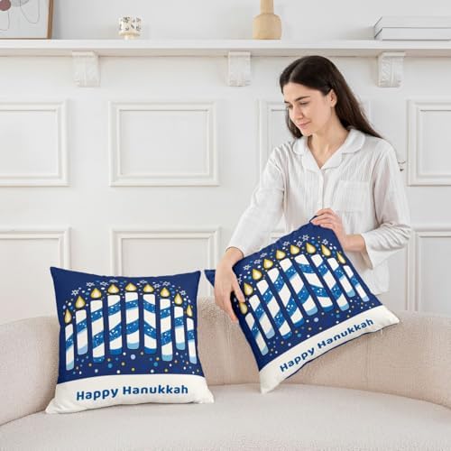 Erosebridal Happy Hanukkah Throw Pillow Covers 24X24 Set of 2 for Couch Bed Sofa Decor, Christmas Ornament Pillow Covers, Celebration Stars Decorations Decorative Cushion Cases - Image 3