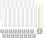 16 Set Clear Glass Hurricane Candle Holders, 12.5" Open Ended Bottomless Windproof Cylinder & 2.1" Taper Candlestick Holders for Wedding Party Home Hotel Decor by CHICERA