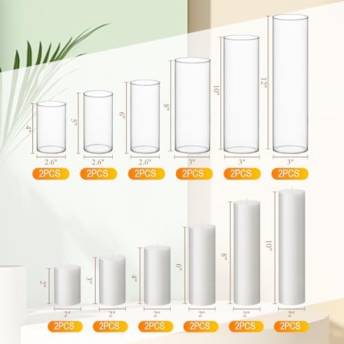 Shihanee 6 Glass Cylinder Vase Pillar Candle,White,Set of 12 - Image 2