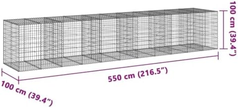 vidaXL Gabion Basket with Cover 216.5"x39.4"x39.4" Galvanized Iron - Image 3