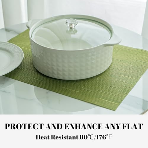 Placemats Set of 12 Vinyl/Plastic Woven Place Mats for Kitchen Table Indoor/Outdoor Washable Placemat Wipeable Dining Table Mats (Oliver Green,12) - Image 5