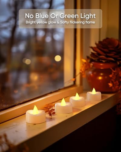 Merrynights Flameless Candles, 100-Pack Tea Lights Candles Battery Operated Bulk, Flameless Tealight Candles, LED Tea Lights for Christmas Halloween Wedding Fall Decor, 1.5'' D X 1.25'' H, Warm Yellow - Image 3