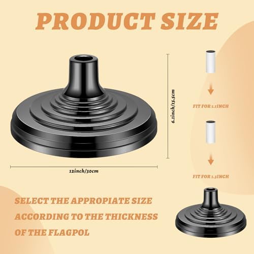 Leinuosen 4 Pcs Flag Holder Stand FlagPole Stand Flag Pole Base for Indoor Outdoor 1.3/1.1 Inch Diameter Flagpole Garden House Classroom Churches Meeting Party Flags Banner (Black) - Image 2