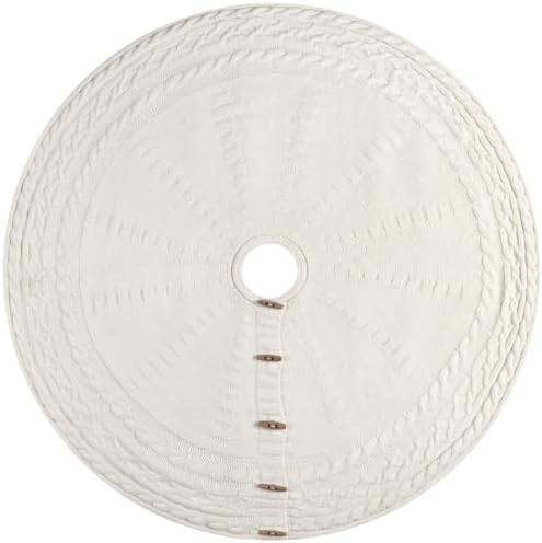 48-Inch Cable Sweater Knit Christmas Tree Skirt with Wooden Toggles, Cream by StarryDynamo