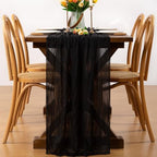 Black Cheesecloth Table Runner Boho Wrinkled Gauze Table Runners - Image 4