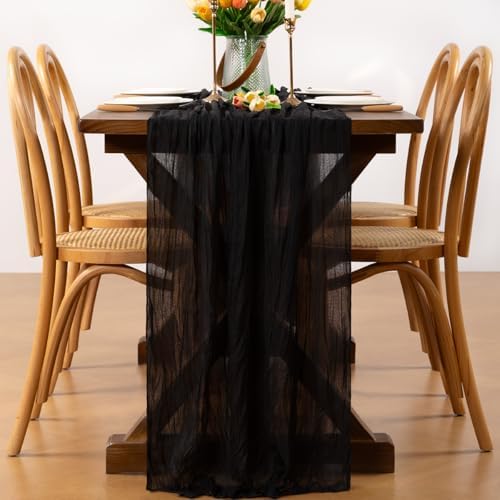 Black Cheesecloth Table Runner Boho Wrinkled Gauze Table Runners - Image 4