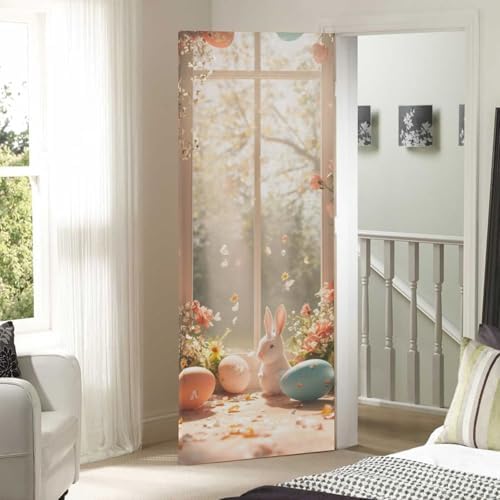 Burbuja Easter Bunny Eggs House Door Cover, Stretch Fabric Backdrop Door Porch Covers for Home Party Holidays Decoration, 35x79 In - Image 7