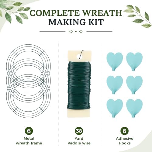 6 Pack Metal Wreath Frame - 18 Inch Wreath Form with 6 Pcs Adhesive Hooks and 38 Yard 22 Gauge Paddle Wire - Image 7