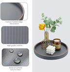 KINGFOM Round Decorative Tray, PU Leather Vanity Tray Organizer with Gold Trim for Dresser, Coffee Table & Bathroom Counter, Modern Home Decor Jewelry & Perfume Tray for Men Women (Gray) - Image 4