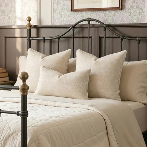 MATTINS Vintage Floral Patterned Throw Pillow Covers 24x24, Beige, 2PC - Image 7