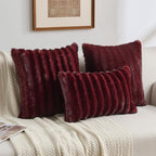 FUTEI Pack of 2 Faux Mink Fur Throw Pillow Covers 24x24 Inch, Burgundy - Image 5