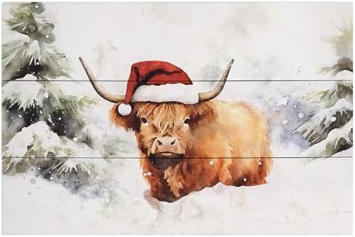 Simply Said, INC Rustic Pallets Christmas Decor, Christmas Highland Cow Watercolor, 16 x 10.5 inch Wood Sign, Made in USA, RUS1540 by SimplySaidINC
