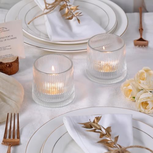 DARJEN Clear Ribbed Tealight Votive Candle Holders Set of 10 - Image 3