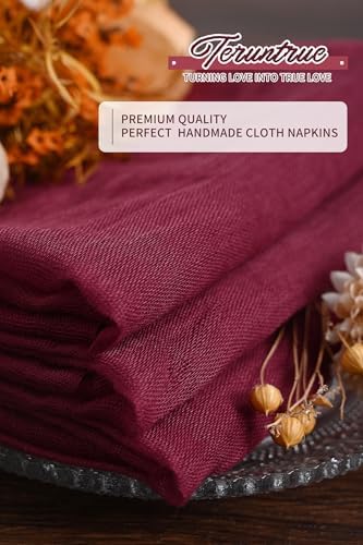 100 Pieces Cloth Napkins Burgundy Dinner Cheesecloth Napkins for Wedding,Wrinkled Cloth Napkins Bulk for Home Party Rustic Table Decoration, 17 x 17 Inch - Image 4