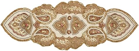 Lightnpro Beaded Christmas Table Runner, Fancy Handmade Decorative Embroidery Gold Runner for Christmas Xmas New Year Family Party Decoration - 13x36 Paisley Design - Image 4