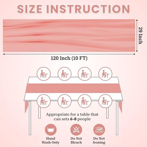 MDS Pack of 5 | Peach | 10ft Chiffon Table Runner 29x120 Inches Long Romantic Rustic Sheer Gauze Runner for Wedding Bridal Shower Birthday Banquets Engagement Spring Easter Boho Decorations - Image 3