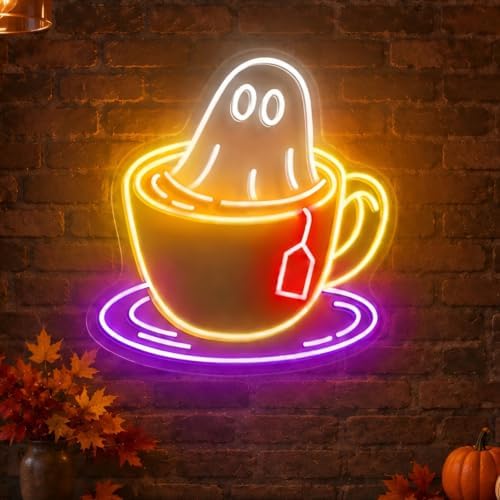 Ghost Coffee Neon Sign Cute Halloween Wall Decor for Cafe Bar Kitchen by mllusxg