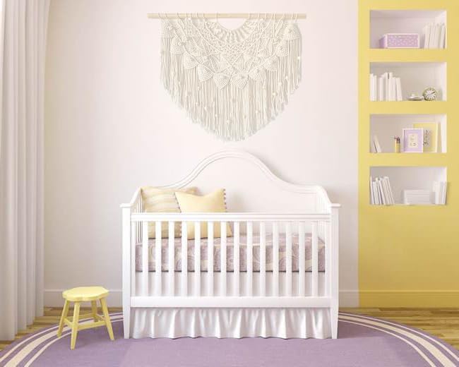 Youngeast Large Macrame Wall Hanging Boho Beaded Curtain for Window Macrame Bedroom Headboard Living Room Wall Art Tassel Tapestry Bohemian Woven Wall Decor 31" W X 25" H (Beige) - Image 5