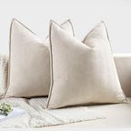 MIULEE Pack of 2 Cream Beige Euro Shams Chenille Pillow Covers 24x24 Inch - Image 6