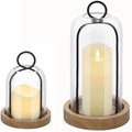 Set of 2 Versatile Black Metal Candle Holder with Handmade Sturdy Glass Dome And Natural Wooden Base for Pillar Candle & Plants, Industrial, Farmhouse, Shabby Chic, Decorative Display Cloche Bell Jars by Unknown