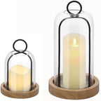 Set of 2 Versatile Black Metal Candle Holder with Handmade Sturdy Glass Dome And Natural Wooden Base for Pillar Candle & Plants, Industrial, Farmhouse, Shabby Chic, Decorative Display Cloche Bell Jars by Unknown